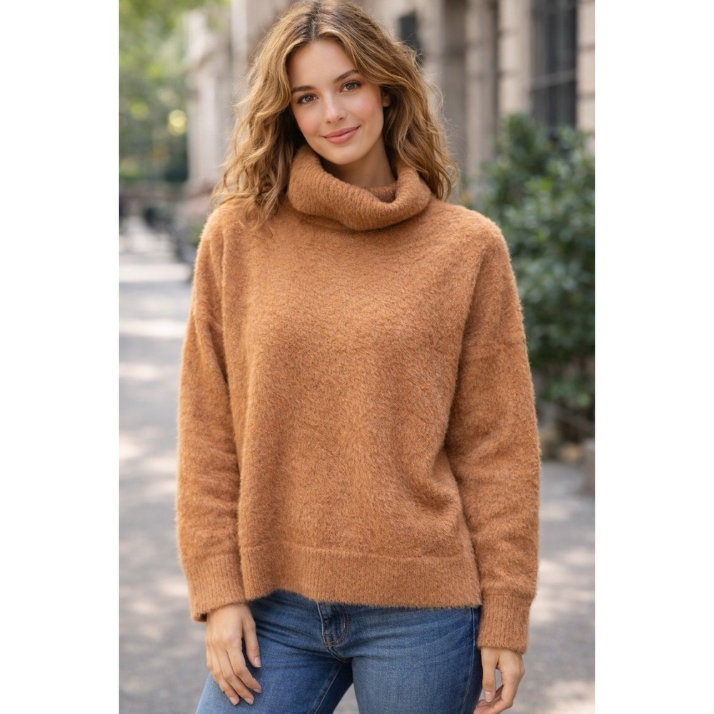 Calia Womens M Eyelash Turtleneck Sweater Cozy Cowl Soft Warm Loungewear Brown